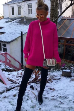Rebellious Fashion Pink Chunky Knit Jumper Dress - Maci