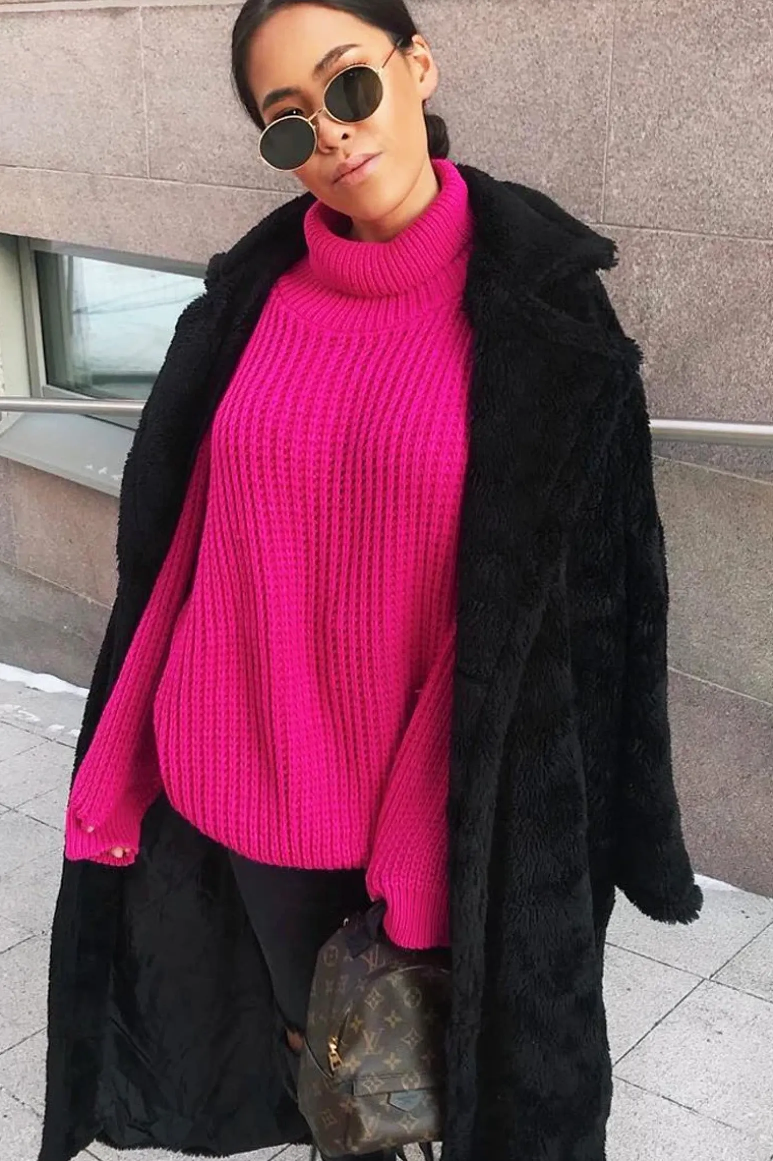 Rebellious Fashion Pink Chunky Knit Jumper Dress - Maci