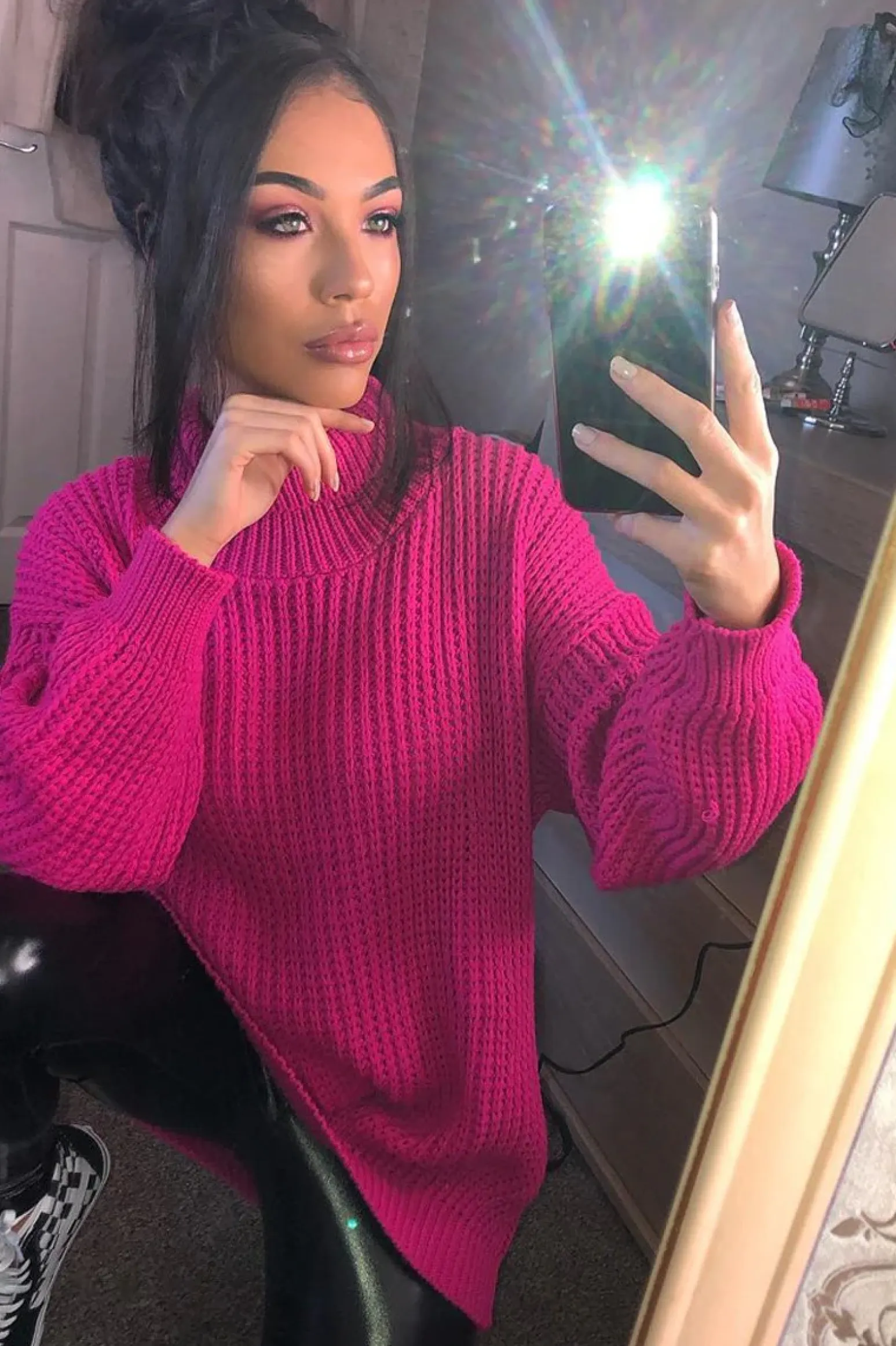 Rebellious Fashion Pink Chunky Knit Jumper Dress - Maci