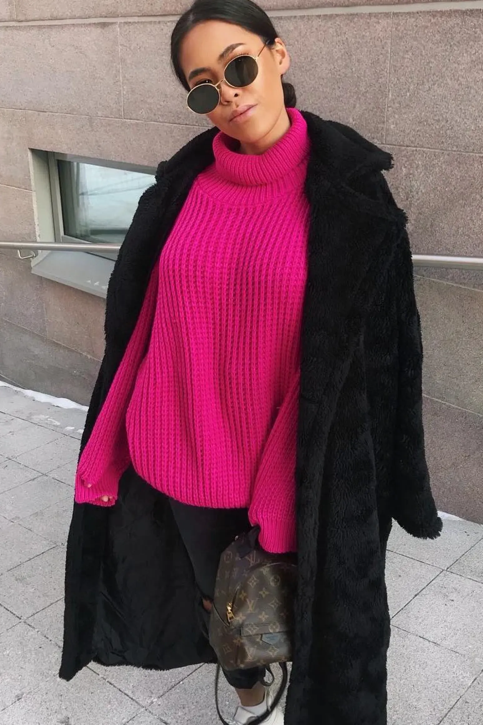 Rebellious Fashion Pink Chunky Knit Jumper Dress - Maci