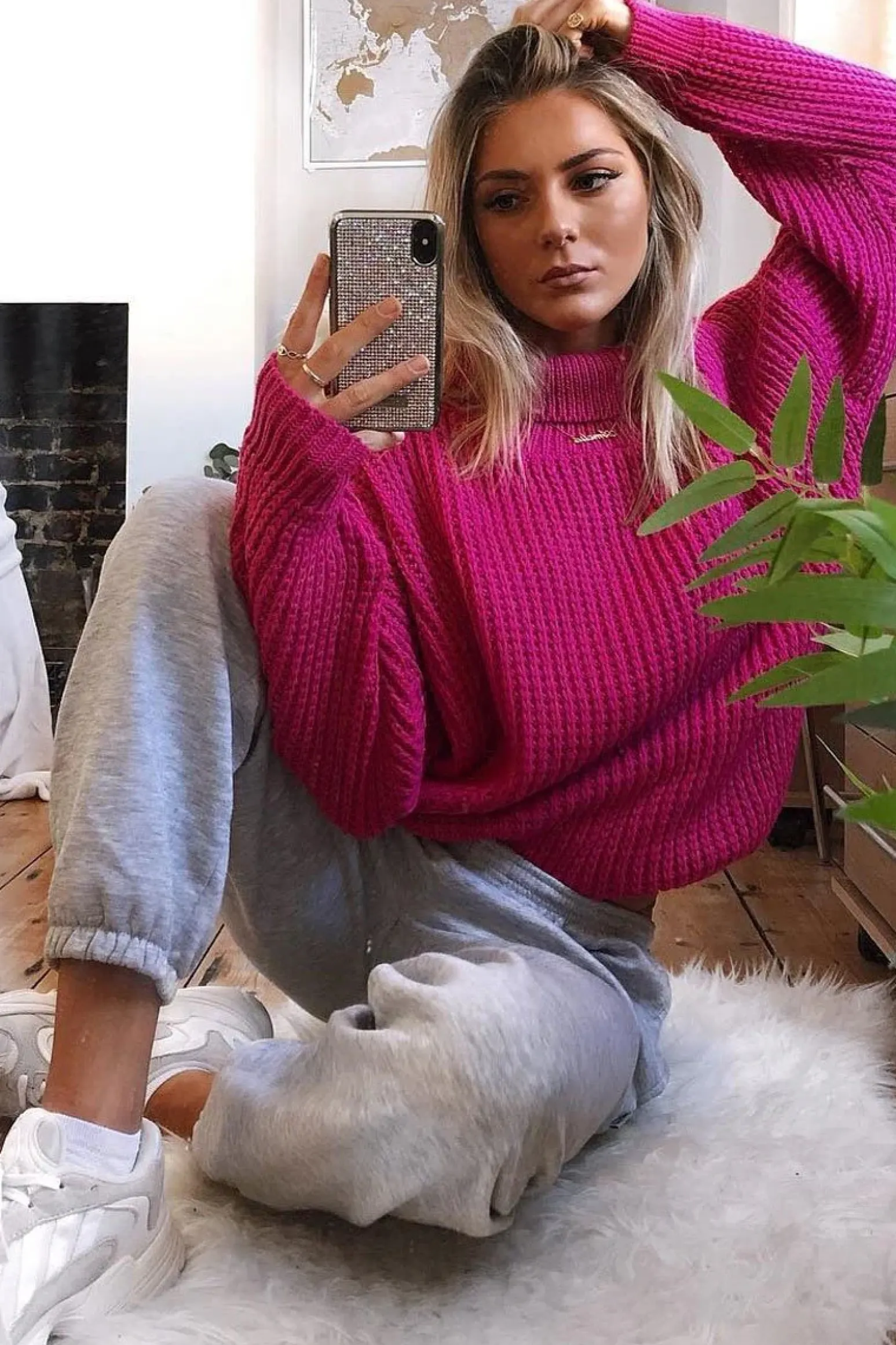 Rebellious Fashion Pink Chunky Knit Jumper Dress - Maci