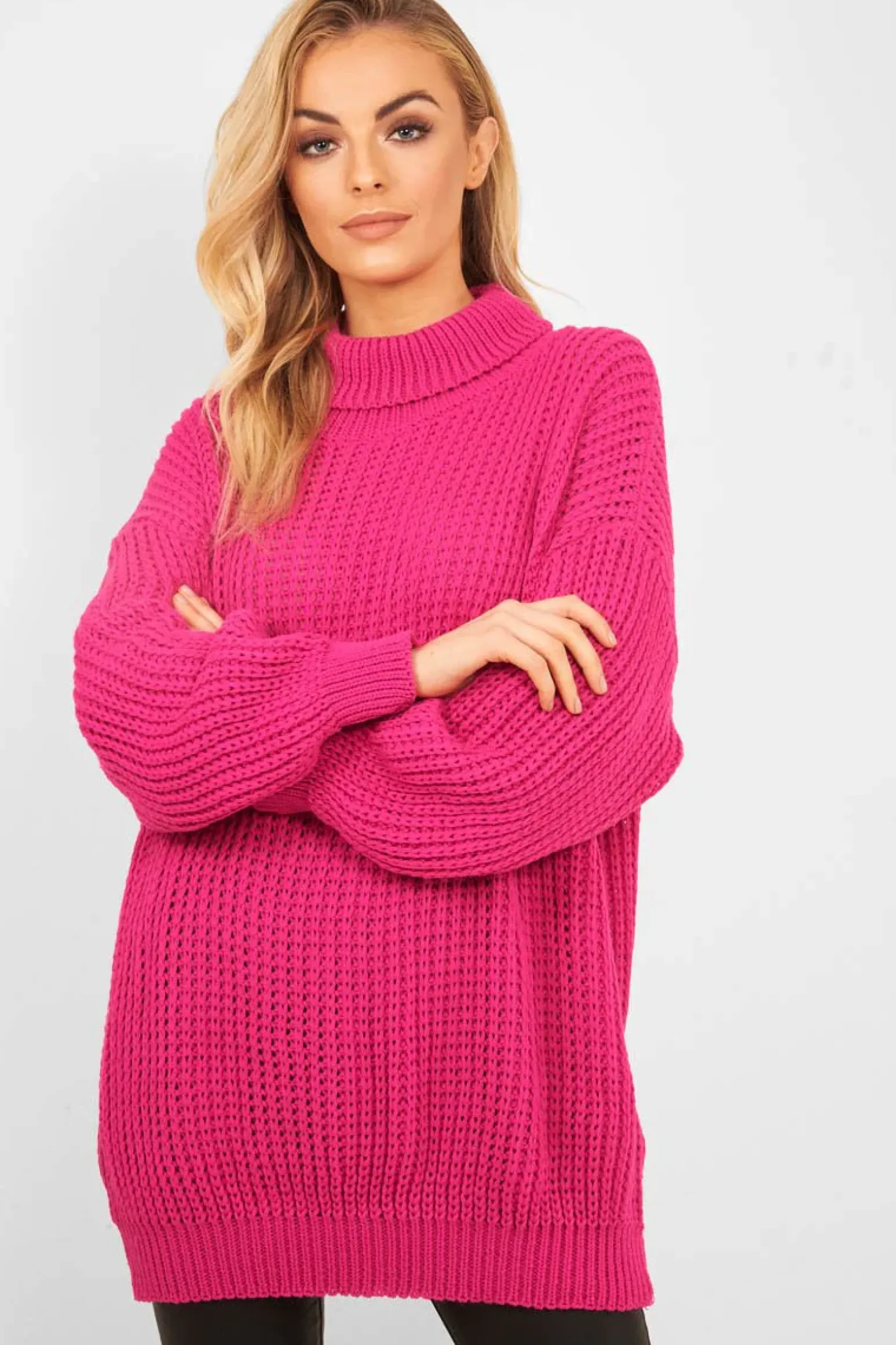 Rebellious Fashion Pink Chunky Knit Jumper Dress - Maci