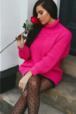 Rebellious Fashion Pink Chunky Knit Jumper Dress - Maci
