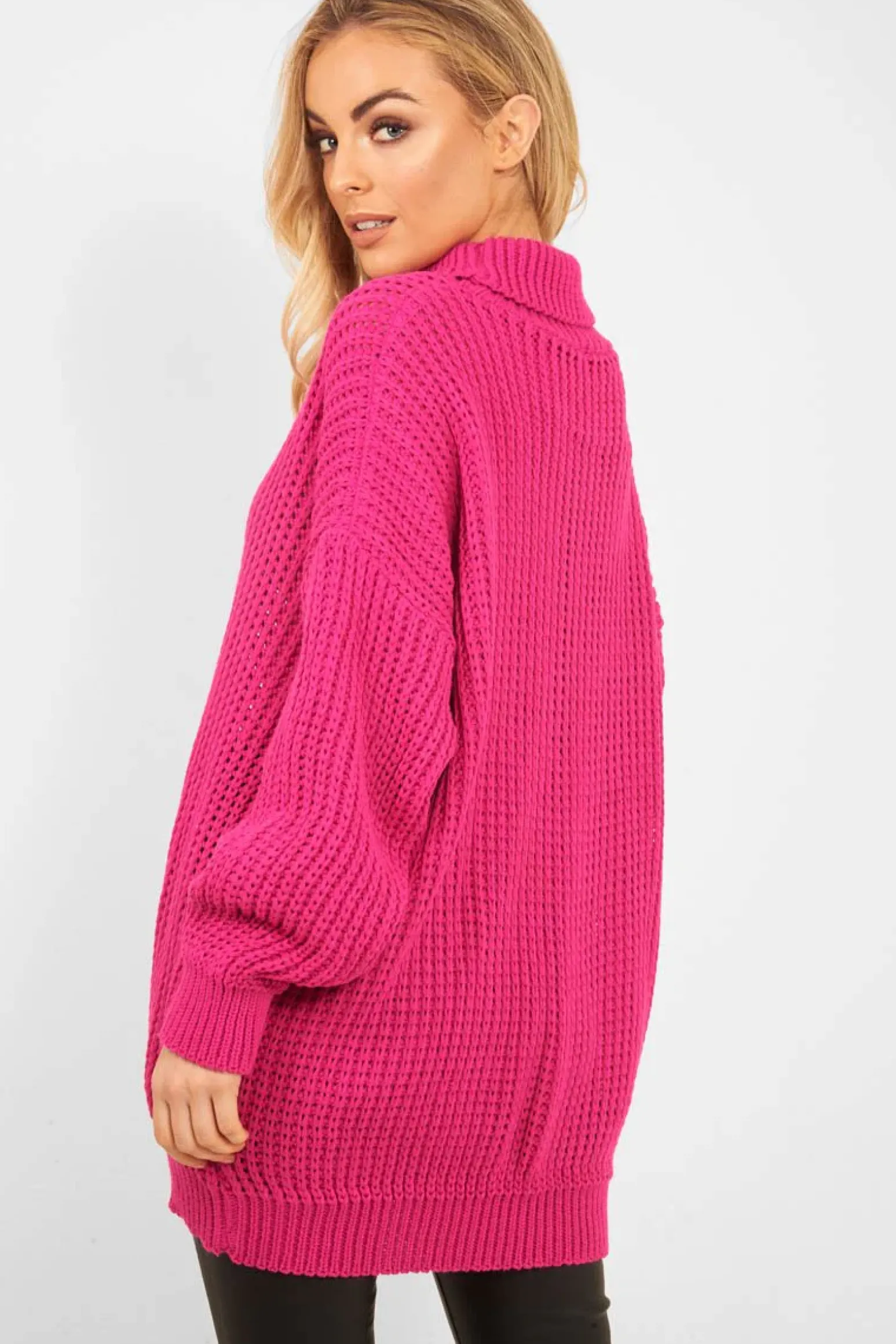 Rebellious Fashion Pink Chunky Knit Jumper Dress - Maci