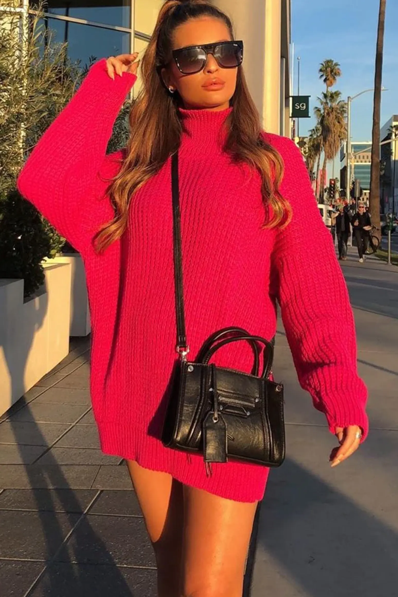 Rebellious Fashion Pink Chunky Knit Jumper Dress - Maci