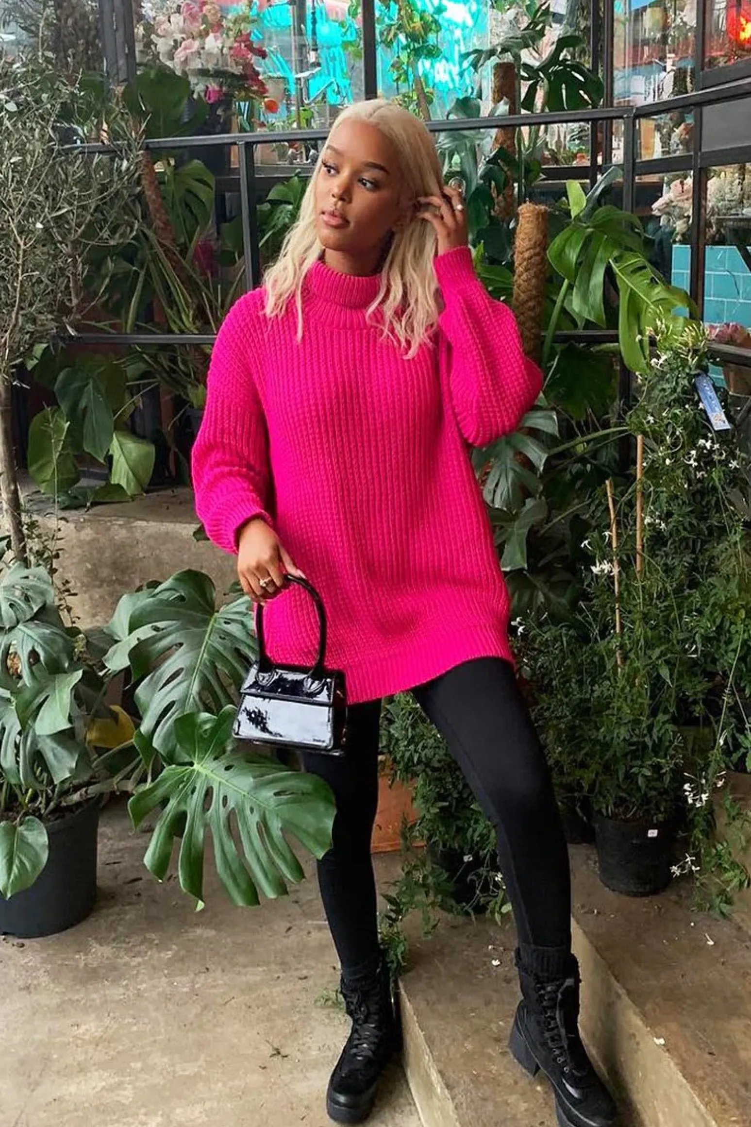 Rebellious Fashion Pink Chunky Knit Jumper Dress - Maci