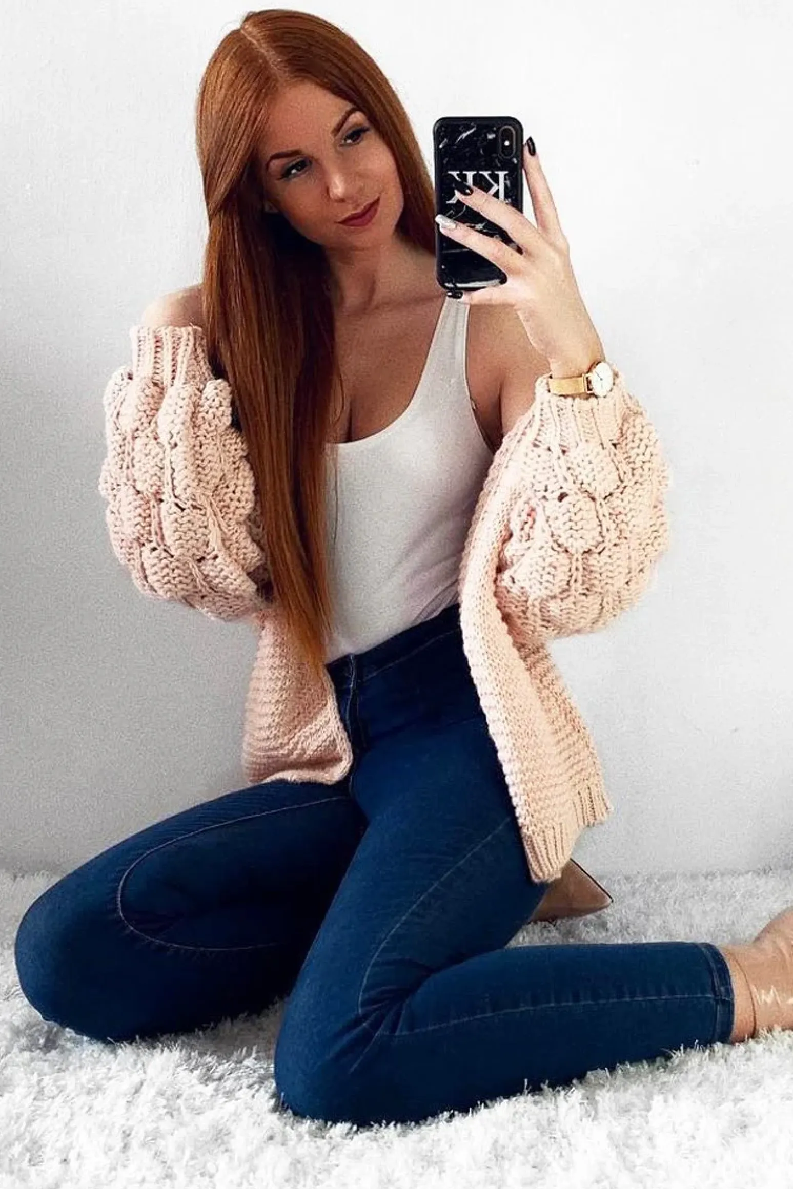 Rebellious Fashion Pink Chunky Knit Oversized Cardigan - Eaden