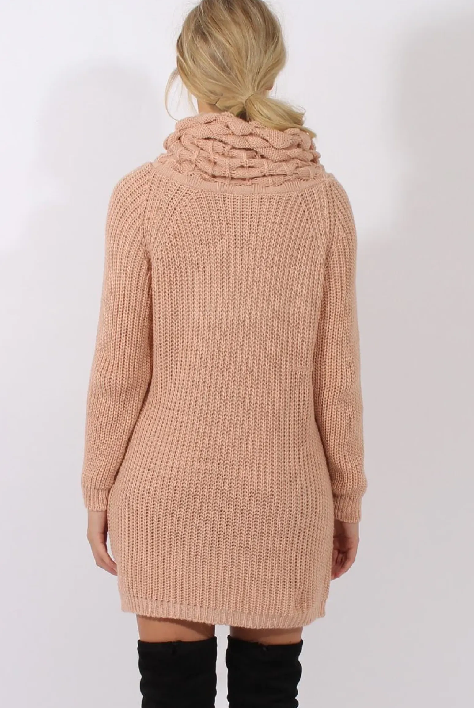 Rebellious Fashion Pink Chunky Turtleneck Knit Jumper Dress - Cloe