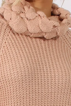 Rebellious Fashion Pink Chunky Turtleneck Knit Jumper Dress - Cloe