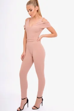 Rebellious Fashion Pink Cold Shoulder Cut Out Jumpsuit - Pria