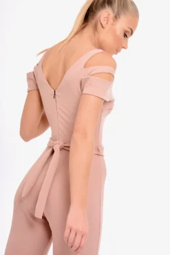 Rebellious Fashion Pink Cold Shoulder Cut Out Jumpsuit - Pria