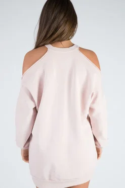 Rebellious Fashion Pink Cold Shoulder Distressed Jumper Dress - Kylie