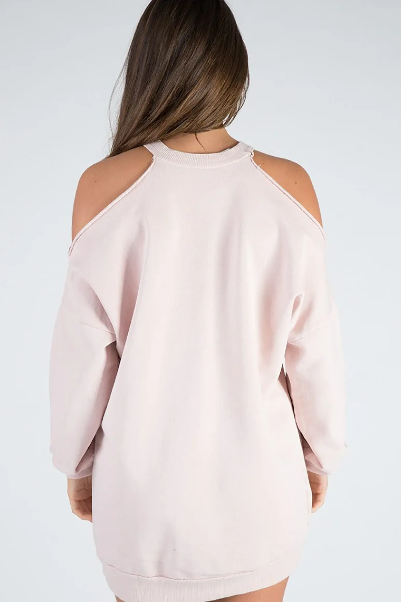 Rebellious Fashion Pink Cold Shoulder Distressed Jumper Dress - Kylie