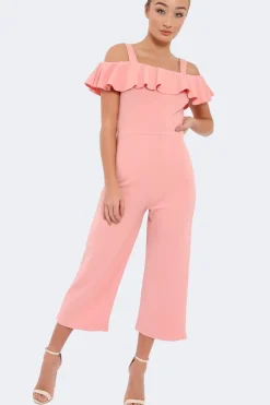 Rebellious Fashion Pink Cold Shoulder Jumpsuit - Linora