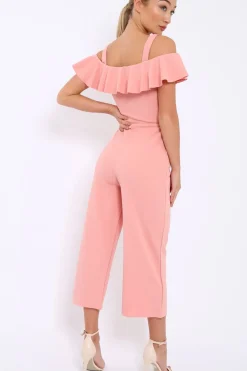 Rebellious Fashion Pink Cold Shoulder Jumpsuit - Linora