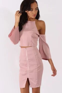 Rebellious Fashion Pink Cold Shoulder Top & Skirt Co-ord - Genesis