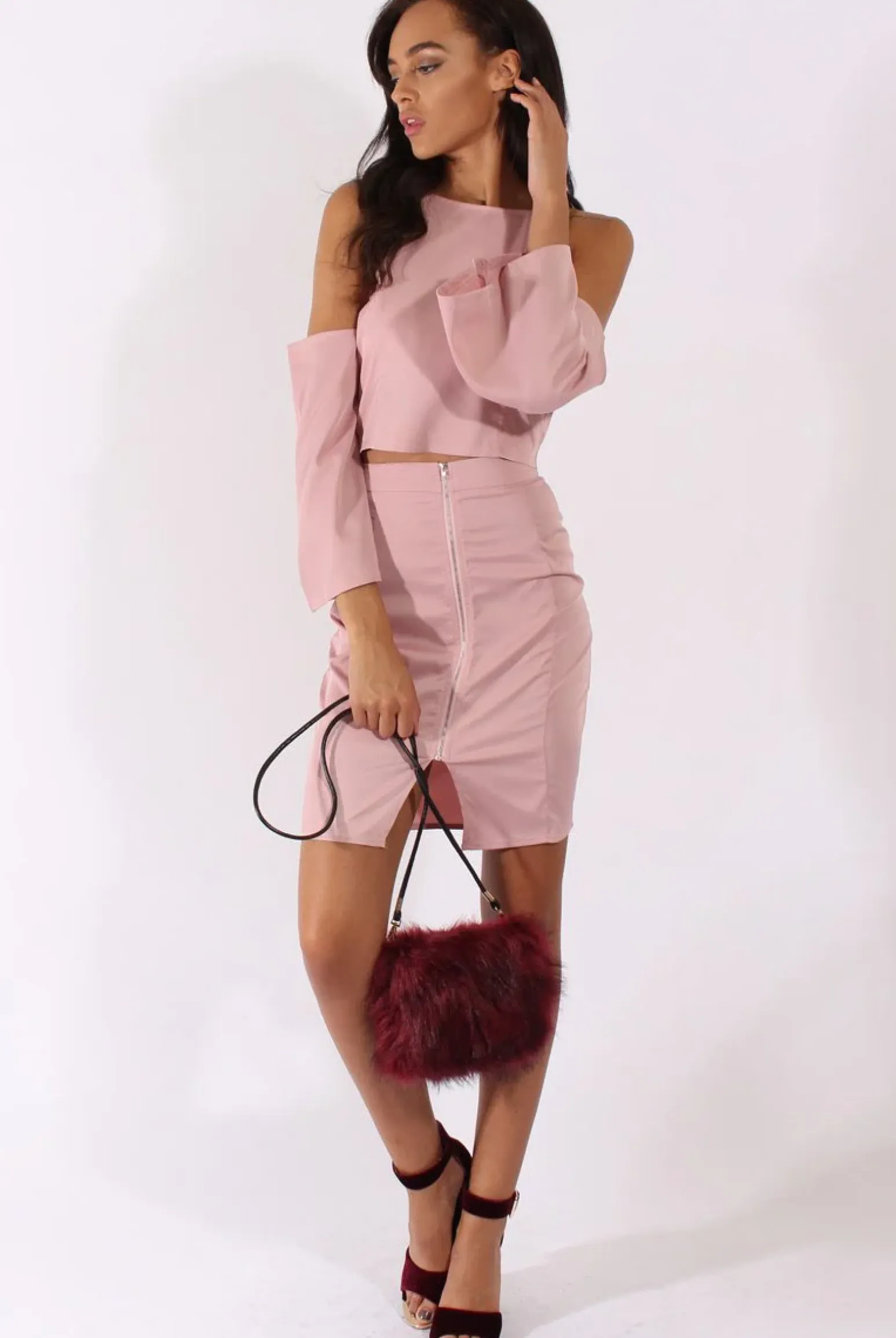 Rebellious Fashion Pink Cold Shoulder Top & Skirt Co-ord - Genesis