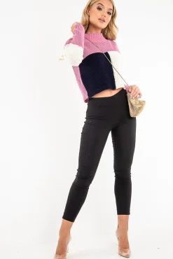 Rebellious Fashion Pink Colour Block Chunky Knit Jumper - Maebel