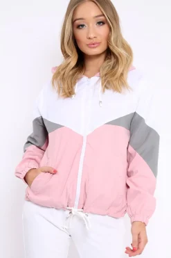 Rebellious Fashion Pink Colour Block Windbreaker Jacket - Karina