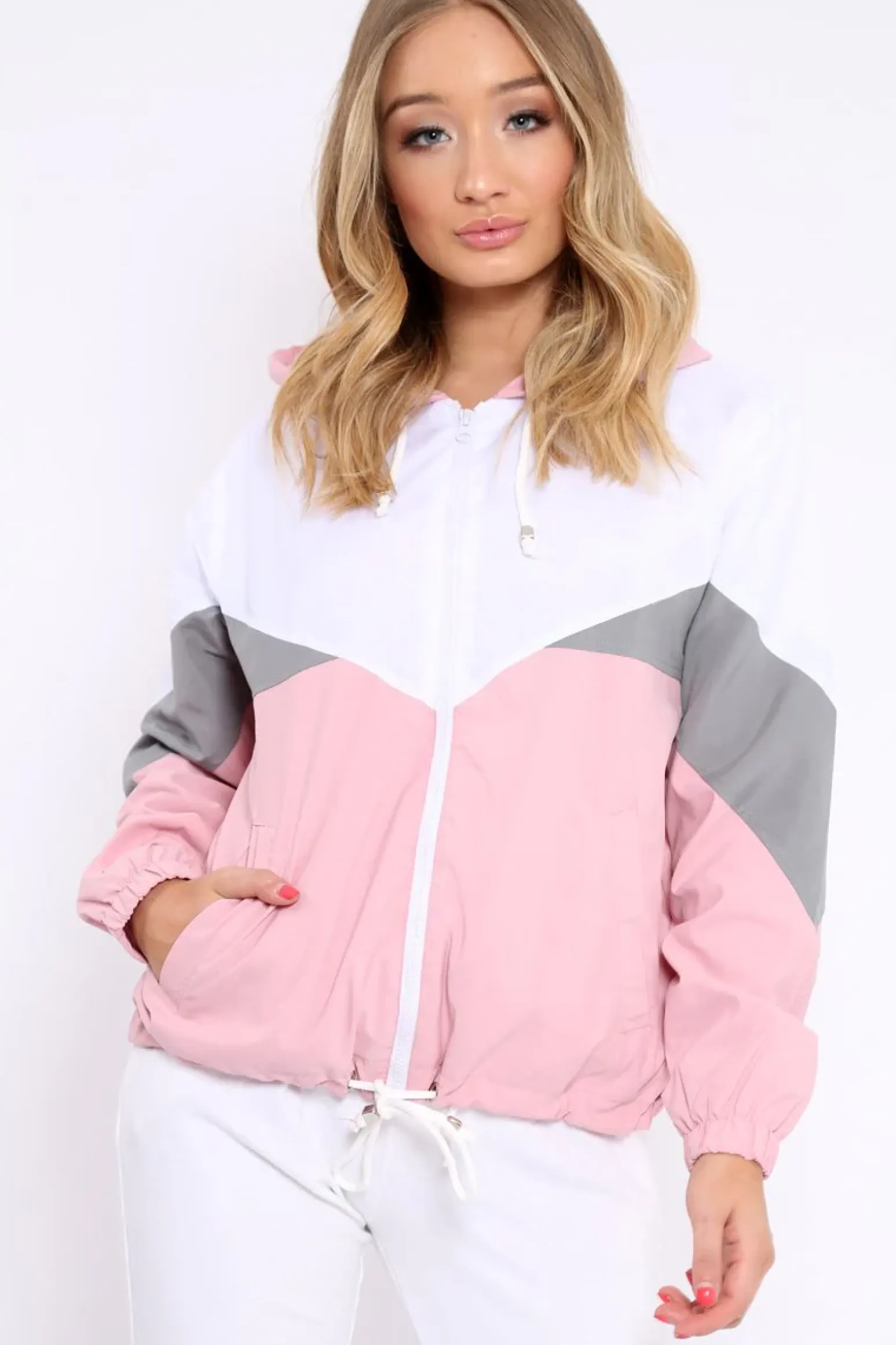 Rebellious Fashion Pink Colour Block Windbreaker Jacket - Karina
