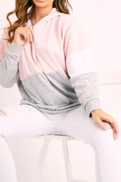 Rebellious Fashion Pink Colour Block 3/4 Zip Hoodie - Carlie