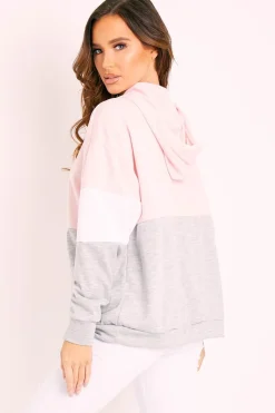 Rebellious Fashion Pink Colour Block 3/4 Zip Hoodie - Carlie