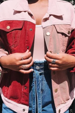 Rebellious Fashion Pink Contrast Oversized Denim Jacket - Keeli