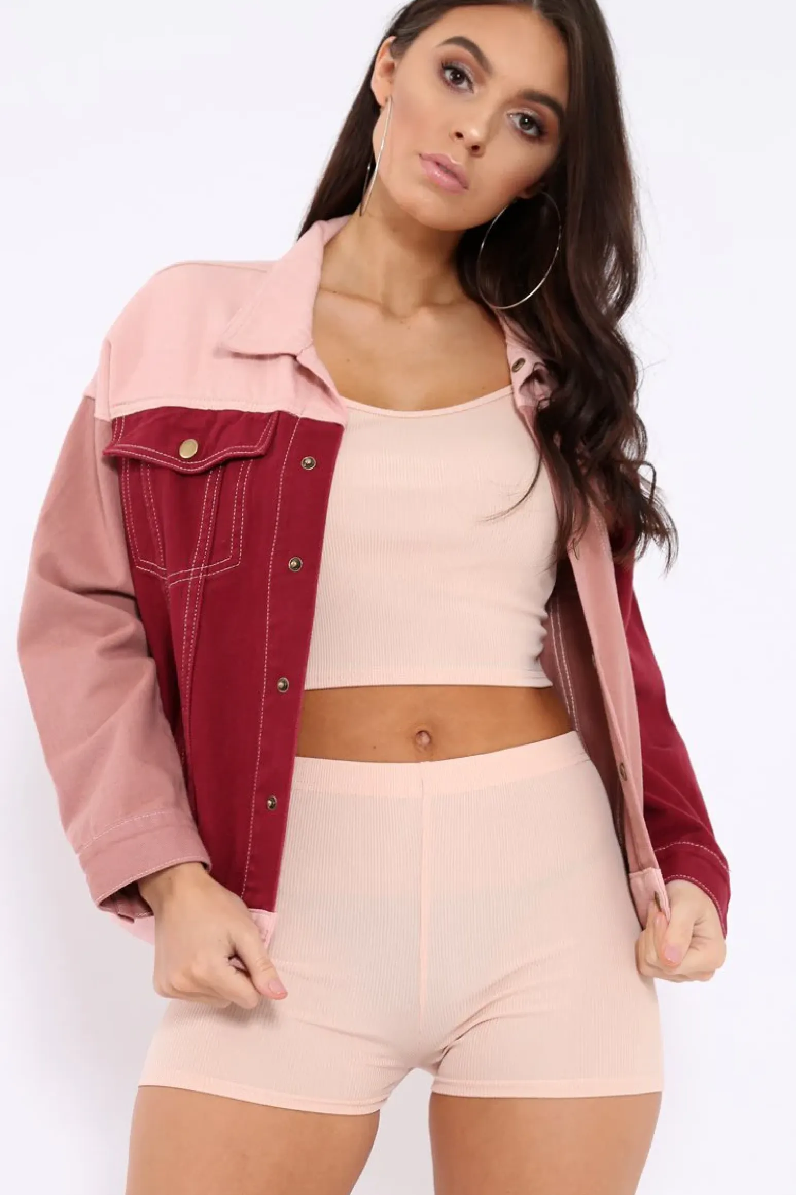 Rebellious Fashion Pink Contrast Oversized Denim Jacket - Keeli