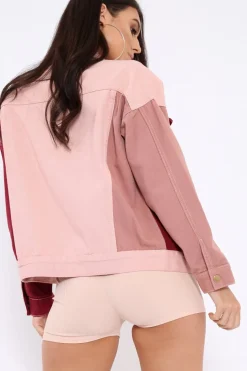 Rebellious Fashion Pink Contrast Oversized Denim Jacket - Keeli