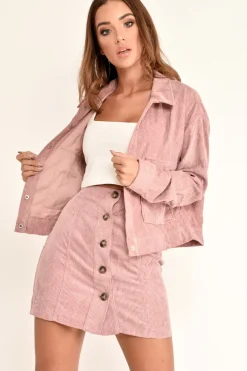 Rebellious Fashion Pink Corduroy Button Front Mini Skirt - Elcie