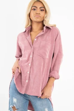 Rebellious Fashion Pink Corduroy Oversized Shirt - Ennie