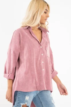 Rebellious Fashion Pink Corduroy Oversized Shirt - Ennie