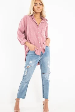 Rebellious Fashion Pink Corduroy Oversized Shirt - Ennie
