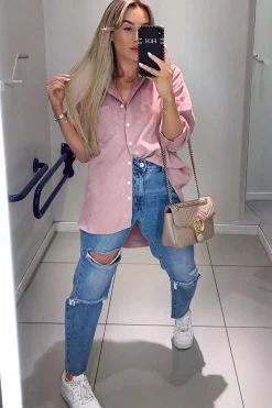 Rebellious Fashion Pink Corduroy Oversized Shirt - Ennie