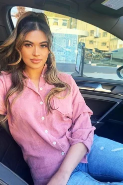 Rebellious Fashion Pink Corduroy Oversized Shirt - Ennie