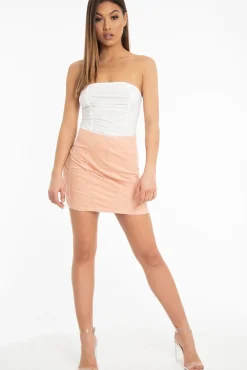 Rebellious Fashion Pink Corduroy Seam Front Mini Skirt - Sienna