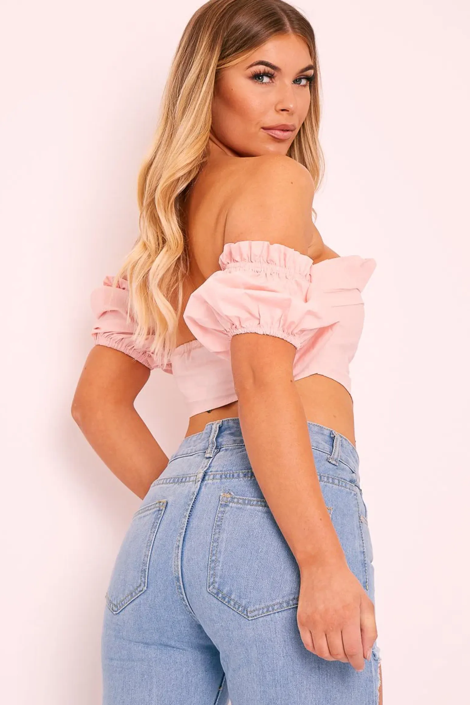 Rebellious Fashion Pink Cotton Pleated Bandeau Crop Top - Galaxy