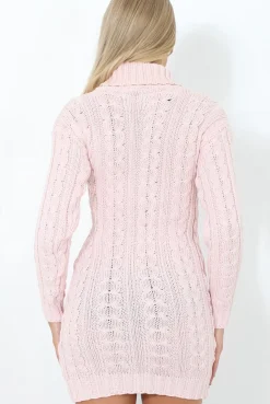 Rebellious Fashion Pink Cowl Neck Knitted Dress-Loria