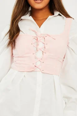 Rebellious Fashion Pink Crepe Corset Bralet Top - Judie