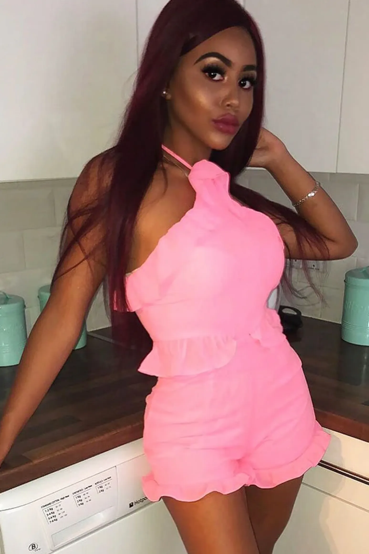 Rebellious Fashion Pink Crepe Frill Playsuit - Luanna