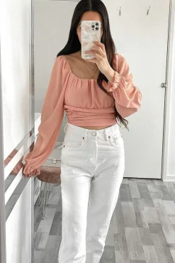 Rebellious Fashion Pink Crepe Ruched Panel Crop Top - Laurie