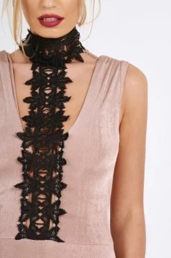 Rebellious Fashion Pink Crochet Choker Bodysuit - Tamara