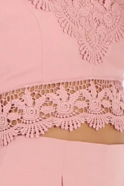 Rebellious Fashion Pink Crochet Detail Co-ord - Carlita