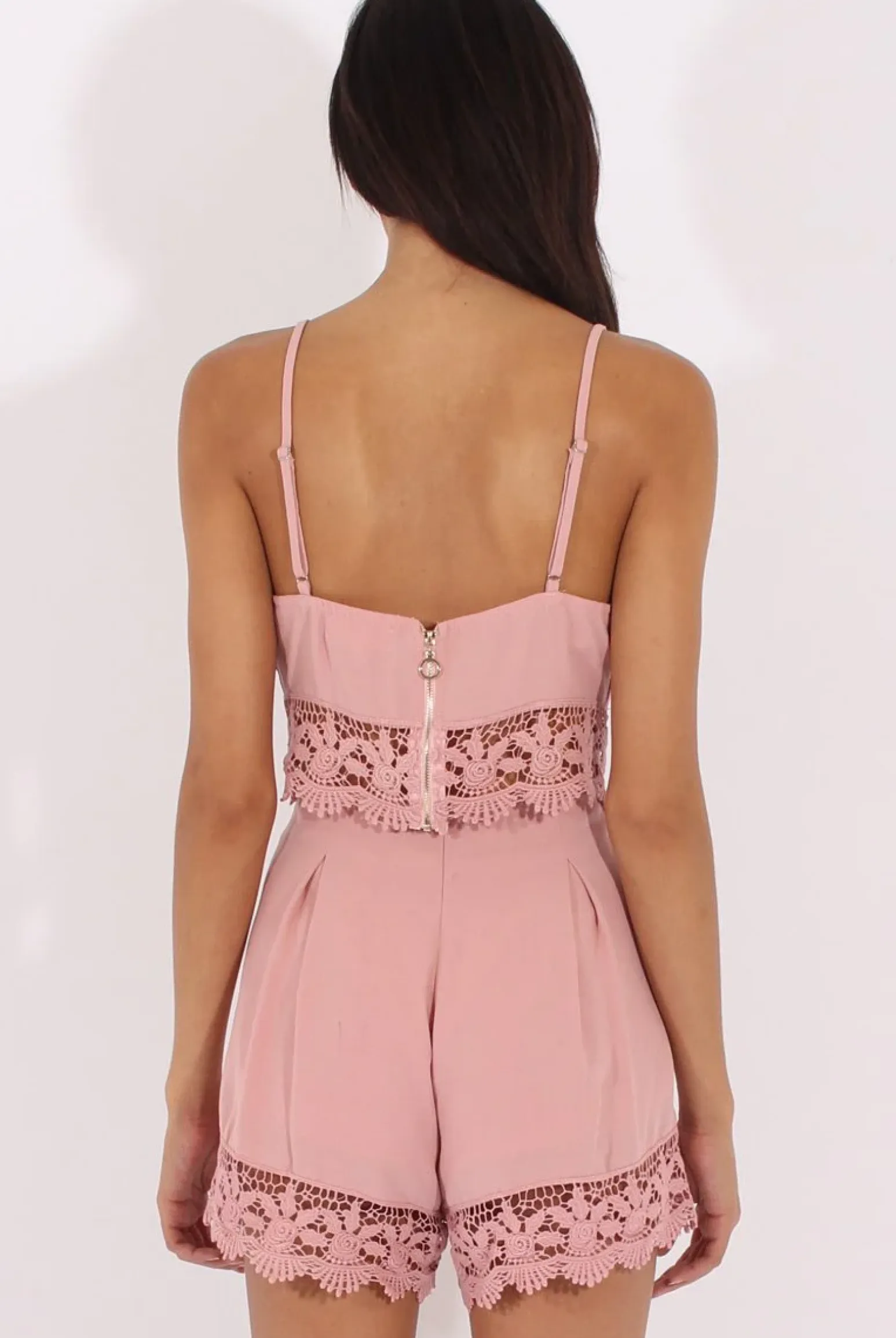 Rebellious Fashion Pink Crochet Detail Co-ord - Carlita
