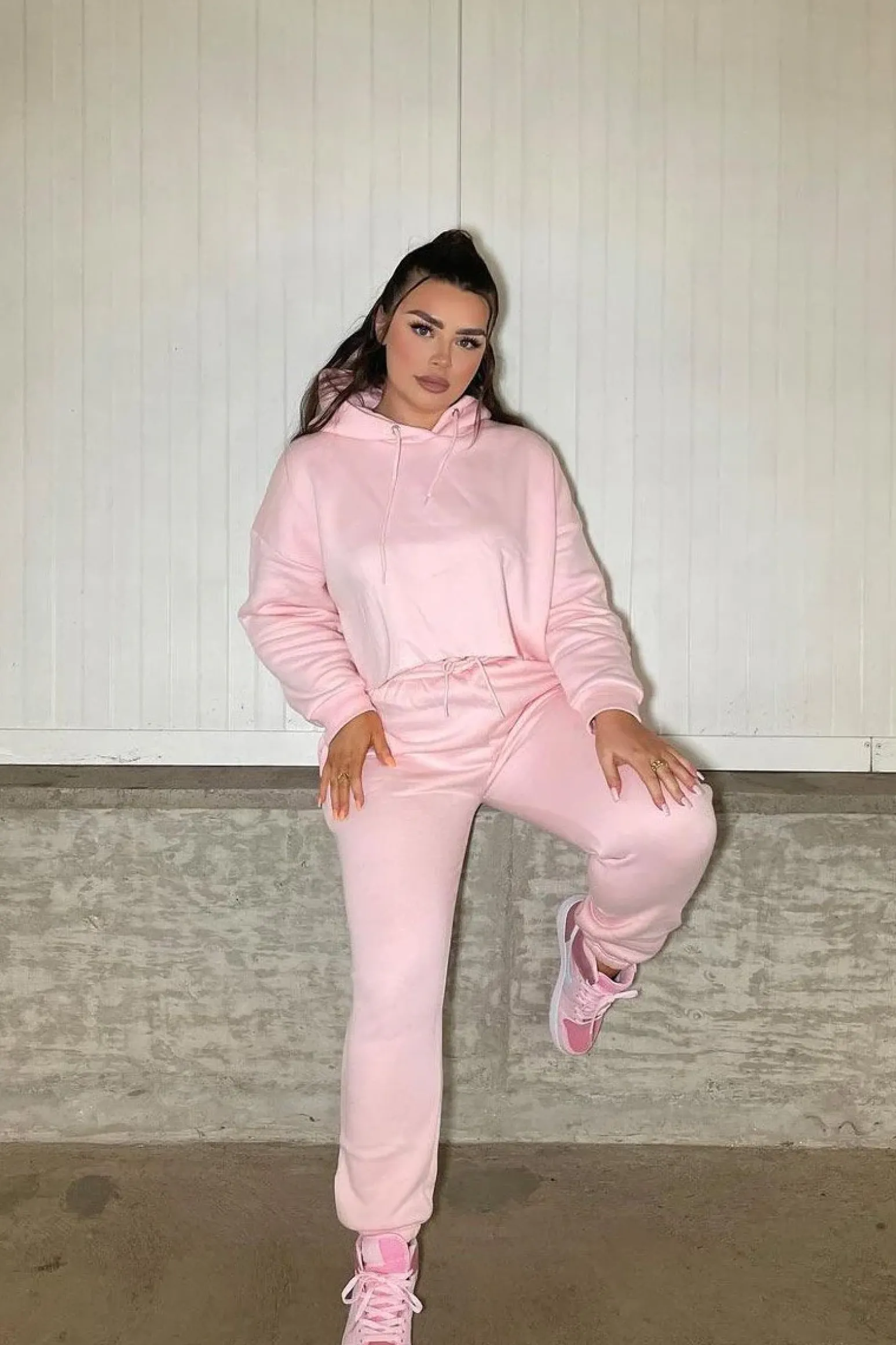 Rebellious Fashion Pink Cropped Oversized Hoodie and Joggers Co-ord - Karenza