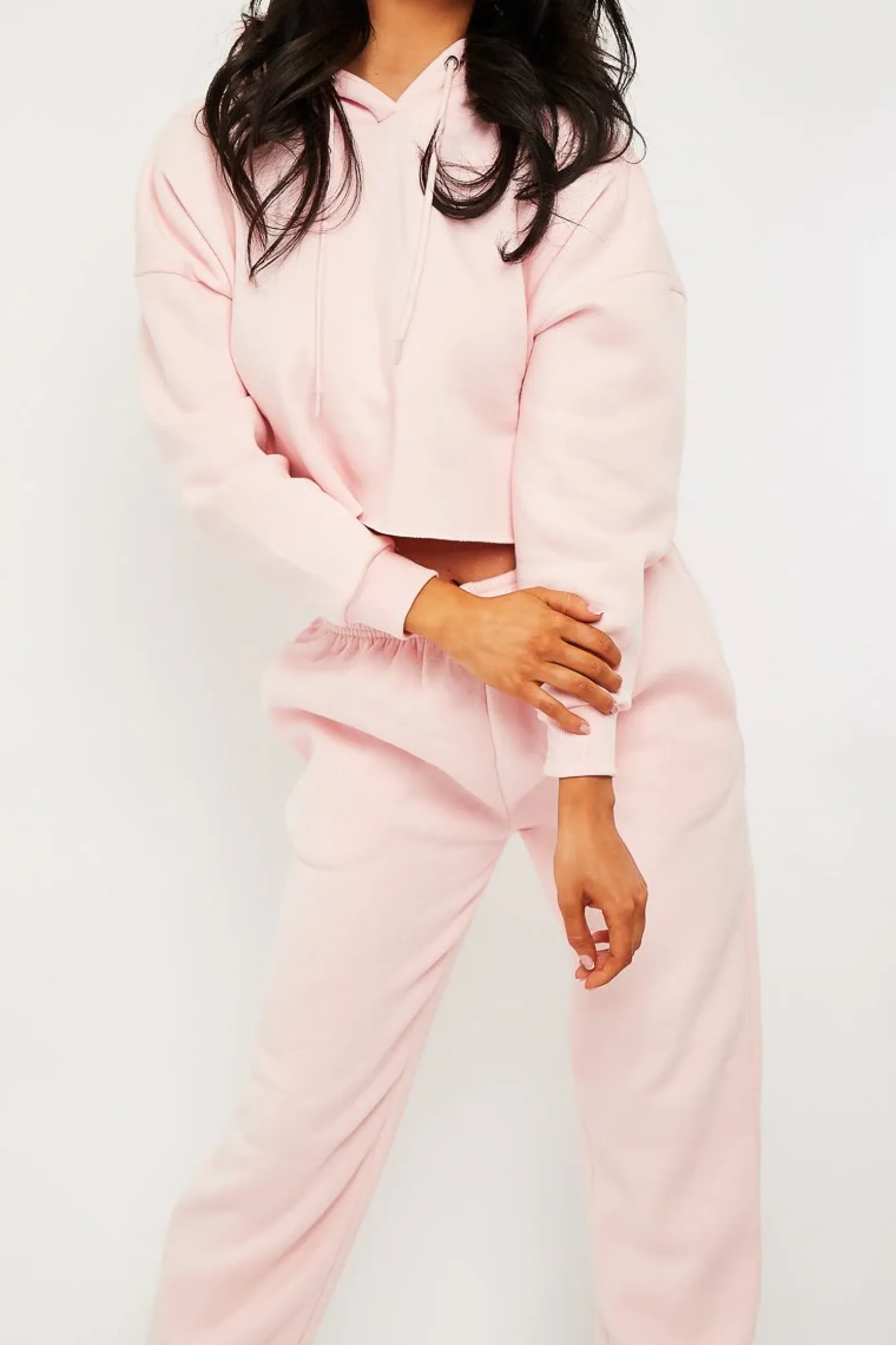 Rebellious Fashion Pink Cropped Oversized Hoodie and Joggers Co-ord - Karenza