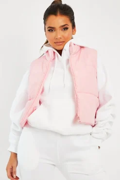 Rebellious Fashion Pink Cropped Puffer Gilet - Zura