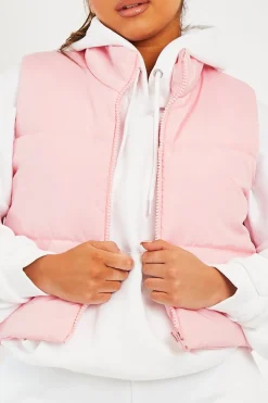 Rebellious Fashion Pink Cropped Puffer Gilet - Zura