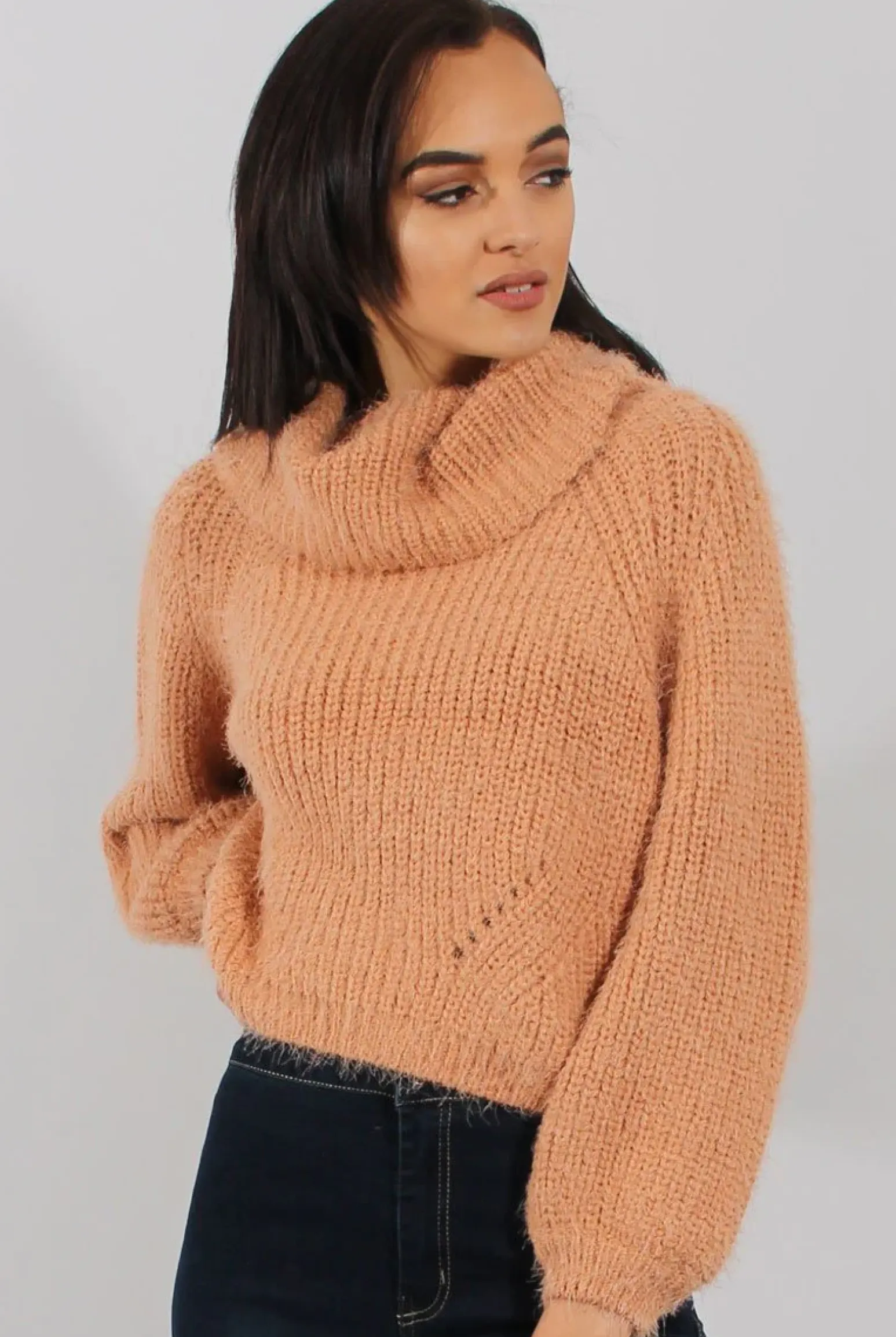 Rebellious Fashion Pink Cropped Roll Neck Jumper - Sophia