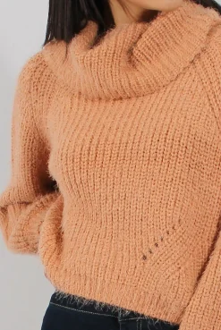 Rebellious Fashion Pink Cropped Roll Neck Jumper - Sophia